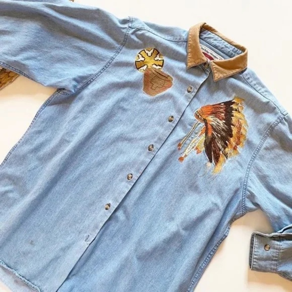 Embroidered Denim Button Down Shirt